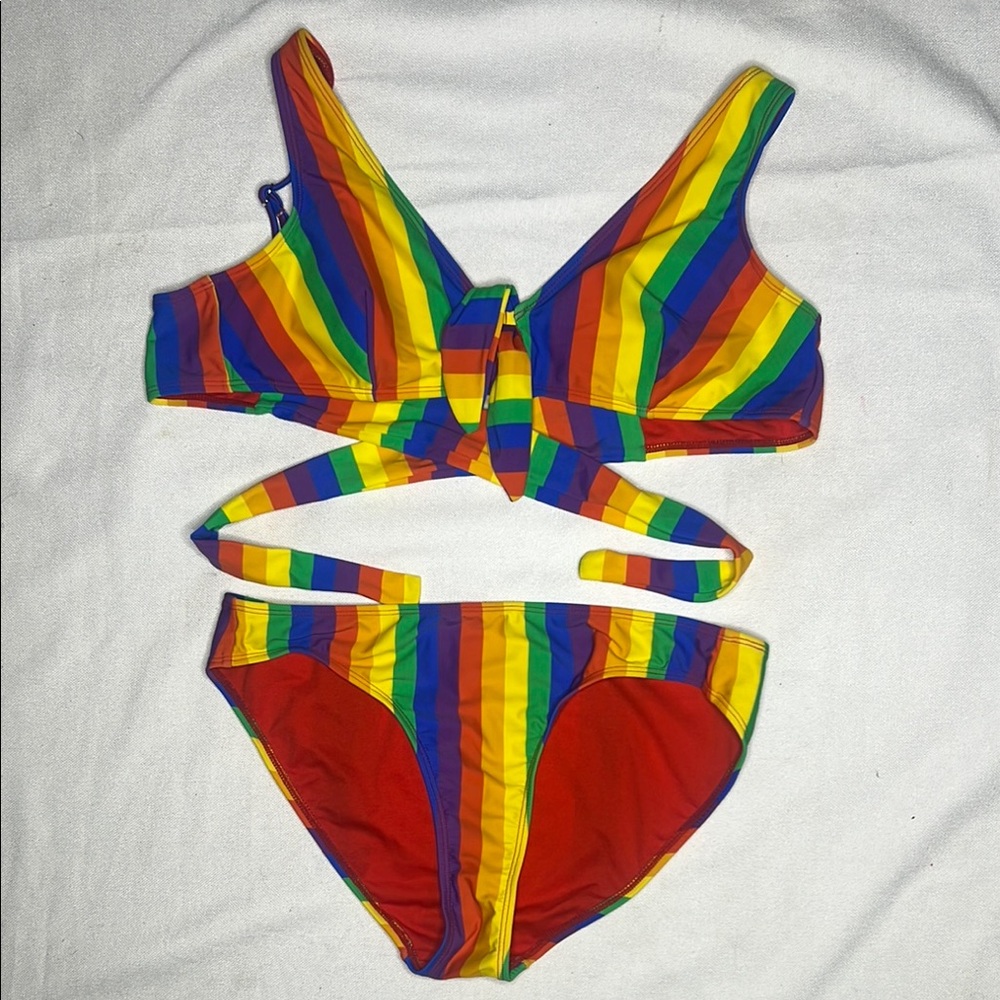 Hot Top Rainbow Striped Bikini Set